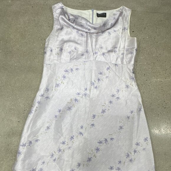 Liz Claiborne Midi Sheath Dress 8 Purple Gray Floral Sleevles 5125 - Picture 1 of 10